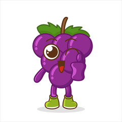 Cute Happy White Grape Thumbs Up Cartoon Vector Illustration. Fruit Mascot Character Concept Isolated