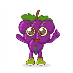 Grape cartoon businessman mascot character wearing tie and glasses