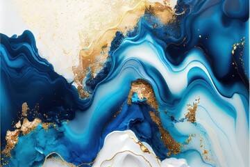  marble texture with abstract blue, white, glitter and gold background alcohol ink colors