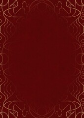 Deep red textured paper with vignette of golden hand-drawn pattern. Copy space. Digital artwork, A4. (pattern: p02-1d)