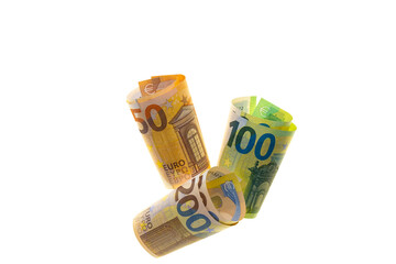 Euro money isolated on a white background.Euro currency.Money and finance.Euro exchange rate in the European Union 
