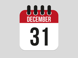 31 December calendar icon. Calendar template for the days of december. Red banner for dates and business