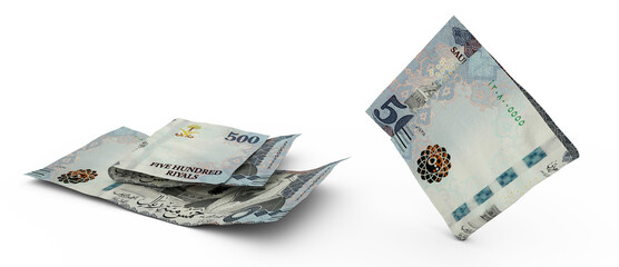 Set of Saudi riyal note isolated on white background. 3d rendering