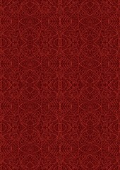 Hand-drawn unique abstract symmetrical seamless ornament. Bright red on a deep red background. Paper texture. Digital artwork, A4. (pattern: p02-2e)