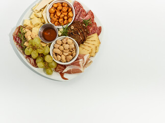Festive Holiday Charcuterie Appetizer Platter on White Background