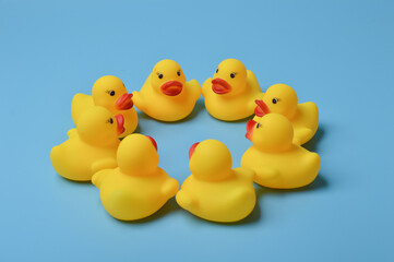 Toy ducks with circle shape.Business circle, friendly friends, unity and teamwork concept