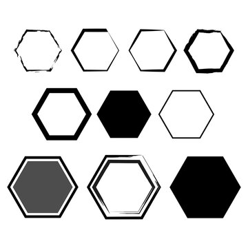 brush hexagons on white background. Design element. hexagon frame set. Vector illustration. stock image.