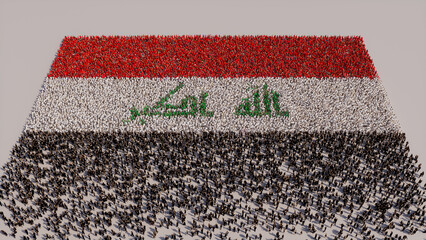 Iraqi Flag formed from a Crowd of People. Banner of Iraq on White.