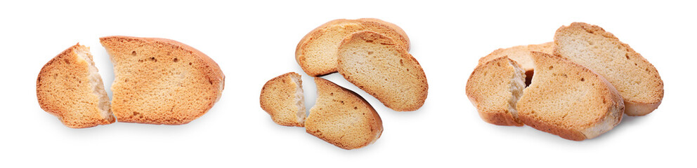 Set with hard chuck crackers on white background. Banner design