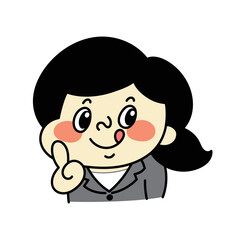 指さしポーズのコミカルな女性キャラクターイラスト素材　ビジネス