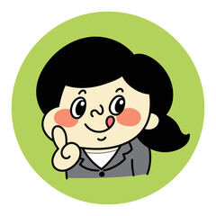 指さしポーズのコミカルな女性キャラクターイラスト素材　ビジネス