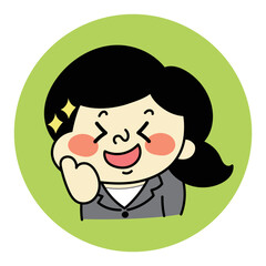 イイネポーズをしてるコミカルな女性キャラクターイラスト素材　ビジネス