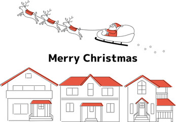 プレゼントを届けにきたサンタクロースとトナカイと夜空のイラスト_Santa Claus and his reindeer delivering presents