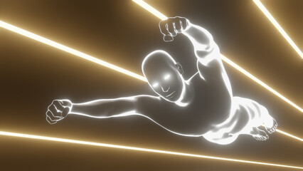 Abstract illustration of human form white light glowing on flying post
