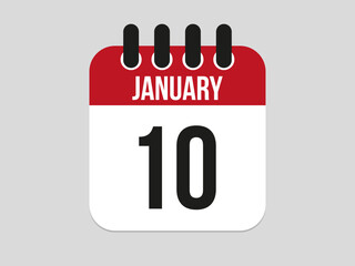 10 january calendar icon. Calendar template for the days of january. Red banner for dates and business