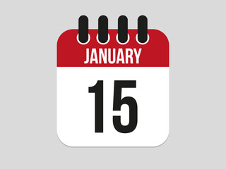 15 january calendar icon. Calendar template for the days of january. Red banner for dates and business