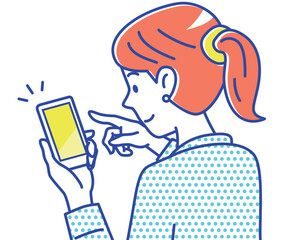 スマホの画面をタッチして操作する若い女性