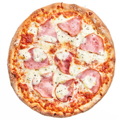  Single italian prosciutto pizza over white isolated background