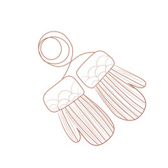 Sketch of knitted warm mittens on white background