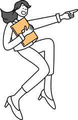 ジャンプして指差ししているアジア人ビジネスウーマンのイラスト素材