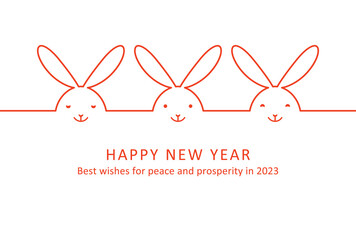 2023 New Year Card 37. Abstract three rabbits drawn with lines..