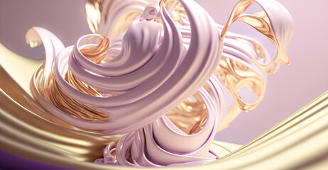 3D pale pink with gold liquid background, fluid splash, swirl on white. Luxury golden flow. luxus gold background dynamic flow wave 3d