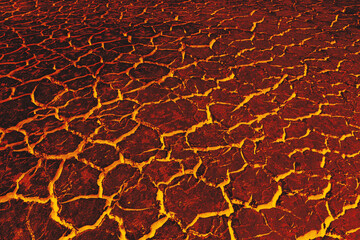 Landscape ground is full of lava, Magma ground background, Global warming.