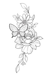 hand drawn sketch of flower Tattoo