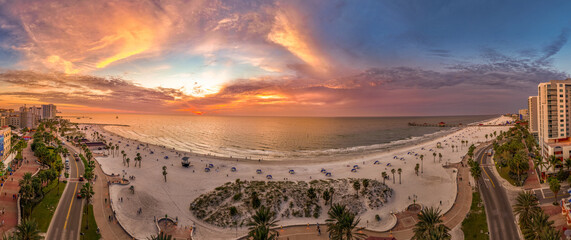 Dramaric panorama view of Clearwater beach during sunset