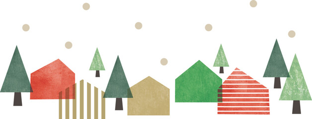 クリスマスカラーのシンプルな水彩画の家 © まるまる