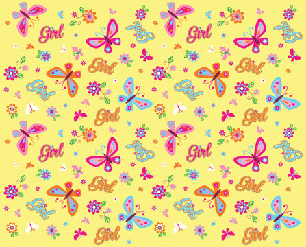 seamless cute butterfly and flower vector