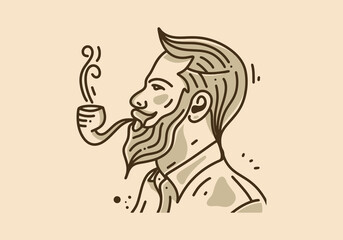 Fototapeta na wymiar Vintage illustration of man smoking with cigarette pipe