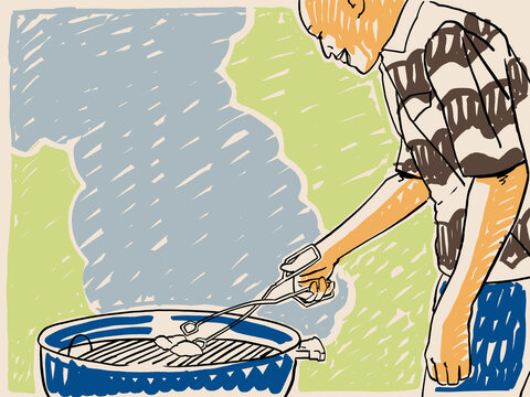 An Illustration of a man outside at a braai 