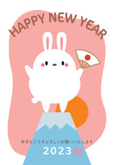 2023年 卯年 うさぎ 富士山 日の出 年賀状 /縦03ピンク