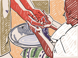 An Illustration of hands being washed at amatebeto
