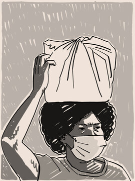 An Illustration of a woman carrying a pot of food on her head at amatebeto