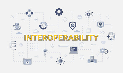 interoperability concept with icon set with big word or text on center