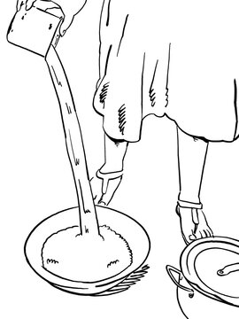 An Illustration of a woman washing rice