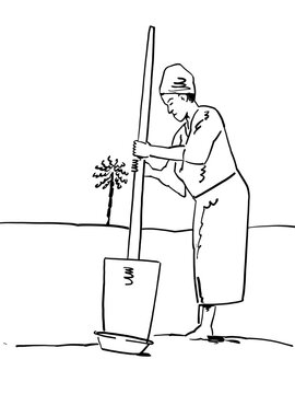 An Illustration of a woman punding groundnuts