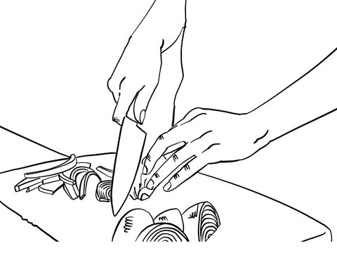An Illustration of hands chopping an onion