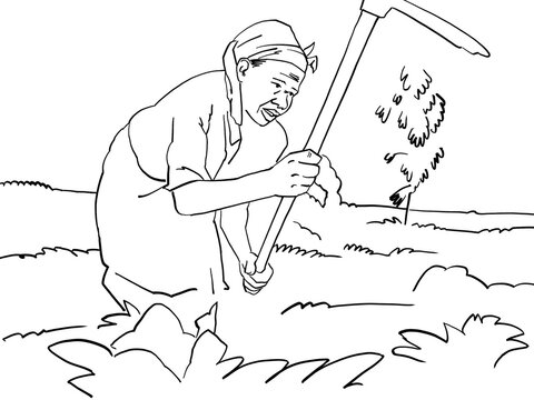 An Illustration of a woman cultivating crops with a hoe