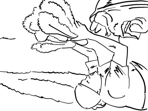 An Illustration of a back female farmer picking spinach from an urban farm