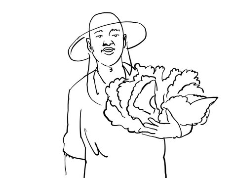 An Illustration of a farmworker holding a bunch of kale