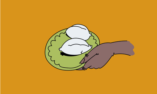 A hand holding a plate with two lumps of Pap