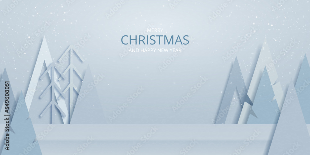 Leinwandbilder abstract minimal winter scene for product display presentation and pine trees on geometric backgroun