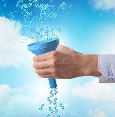 Data monetization concept with funnel and businessman