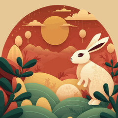 Happy chinese new year 2023 year of the rabbit zodiac background flower lantern