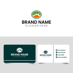 abstract real estate company branding logo, with roof icon in elliptical geometry