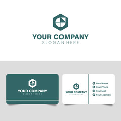 abstract real estate company branding logo, with windows icon in hexagon