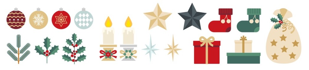 クリスマスギフト・クリスマスデコレーション・オーナメント・ヒイラギ・もみの木・靴下のイラスト